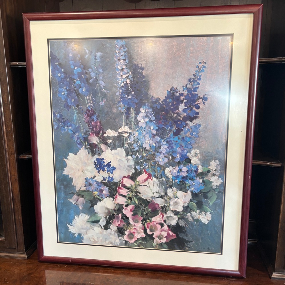 Laura Hills Large Framed Floral Art Print Delphiniums Flowers Still Life 29x34